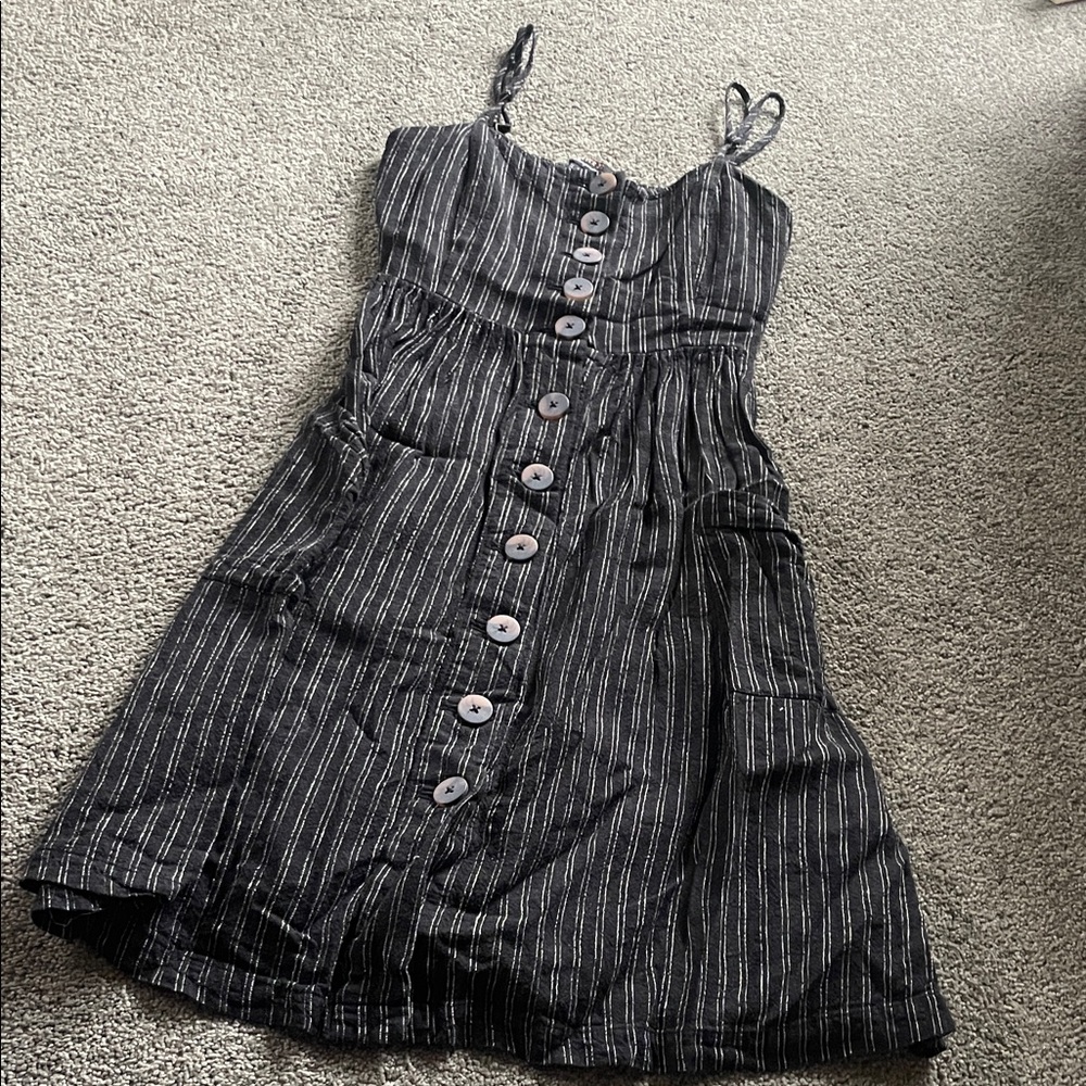 Forever 21 Black pinstripe linen Button-Down Sun Dress XS